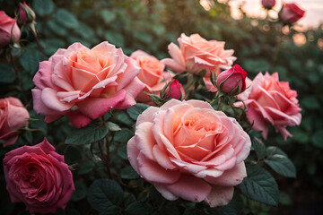Beautiful pink roses in garden, Generative AI