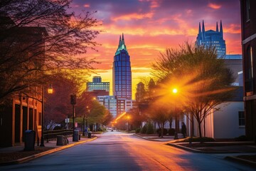 Sunrise over downtown Raleigh, North Carolina. Generative AI - obrazy, fototapety, plakaty