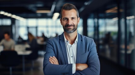 Portrait of a male marketing manager at the helm of a marketing team crafting compelling narratives