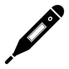Thermometer icon illustration, black on white background