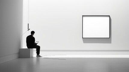 An artist sketching a masterpiece in a minimalist art gallery.