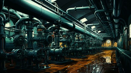 Pipelines with valves and chemical equipment in an industrial plant
