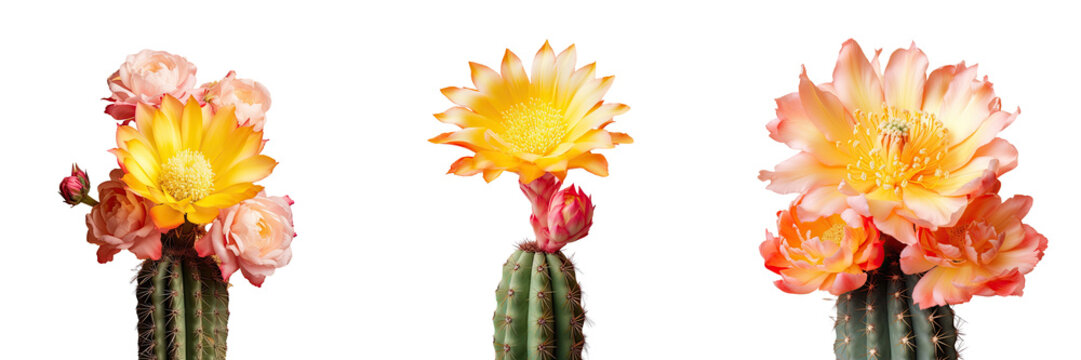 Pink and yellow flower on a cactus transparent background