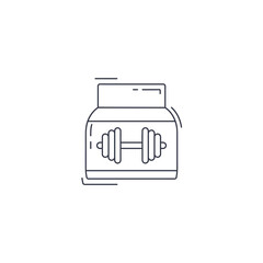 Sport protein line icon. Gym food container thin line icon.