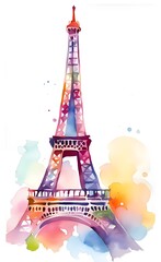 Fototapeta na wymiar Paris eiffel tower watercolor illustration.