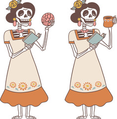 Skeleton Conchas and coffee, vector isolate illustration white background.