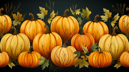 Autumn pumpkin harvest background, halloween, vegetarian and healthy eating concept