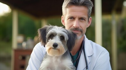 Portrait of a male veterinarian in a tranquil rural veterinary practice dedicatedly caring for farm animals