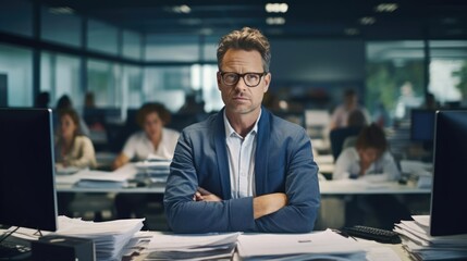 Portrait of a male writer journalist at a bustling newsroom crafting compelling articles that inform and engage