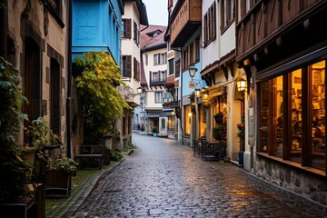Fototapeta na wymiar Historic street in Zurich's old town. Generative AI