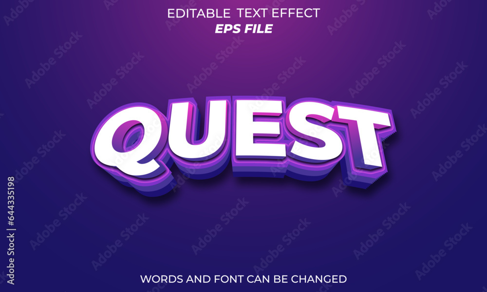 Poster quest text effect . font editable, typography, 3d text. vector template