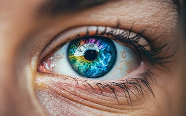 Fototapeta premium close up of a female eye Rainbow Humen Iris