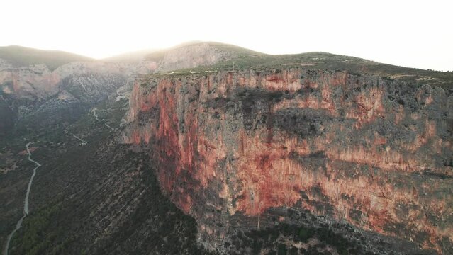 Epic cliff face of leonidio, intimidating challenge for climbers traveling to greece, aerial overview