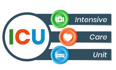 ICU - Intensive Care Unit acronym, medical concept background. vector illustration concept with keywords. lettering illustration for web banner, flyer, landing page