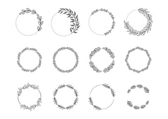 Hand drawn wreath circular vector art collection black and white