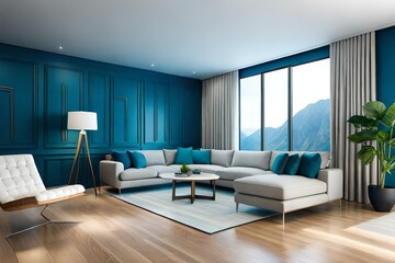 modern living room with blue sofa generated by ai