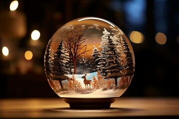a decorative glass sphere showcasing a festive winter scene. Generative AI
