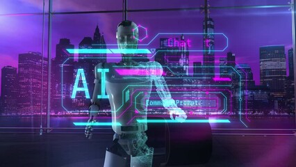 Android starts the work of artificial intelligence. 3D render - Powered by Adobe