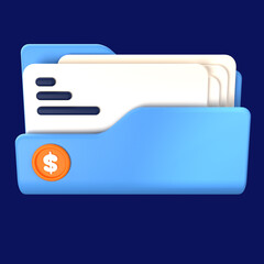 3D Rendered Curency Folder Isolated on The Blue Background