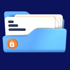 3D Rendered Locked Folder Isolated on The Blue Background