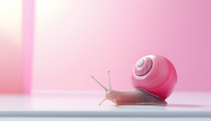 Funny Cute Snail for contents isolated on colorful pastel background. copy text space. 