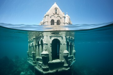 Long-submerged historic architecture. Generative AI