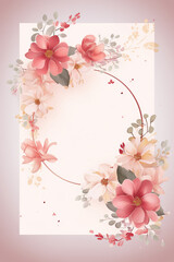 Fototapeta premium Colorful floral decoration illustration background template, creative arrangement of nature and flowers. Good for banner, wedding card invitation draft, greetings, and design element. Generative AI.