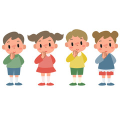 照れて赤くなっている女の子と男の子セット