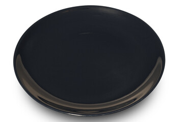 Empty black circle ceramics plate isolated on white background.