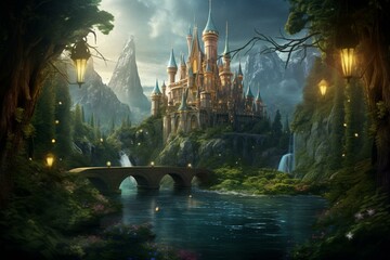 Castle in a magical forest. Generative AI