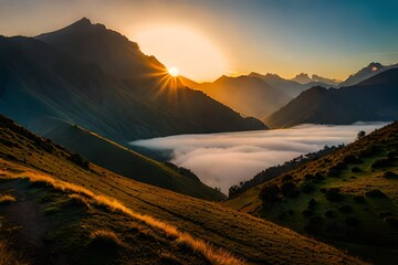 classical view of sunrise in the mountains