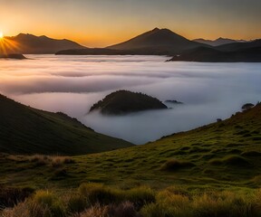 beautiful morning view of sunrise over the lake generated by ai