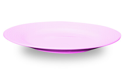 Pink circle ceramics plate isolated on white background.