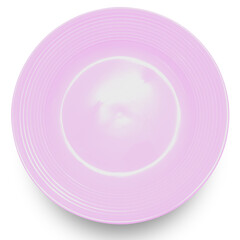 Pink circle ceramics plate isolated on white background.