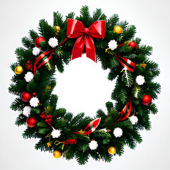 Fototapeta na wymiar christmas wreath with holly berries and ribbon