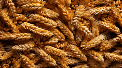 Beautiful background with ears and wheat grains, harvesting, agriculture concept