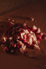 Chopped red onion. Red baron