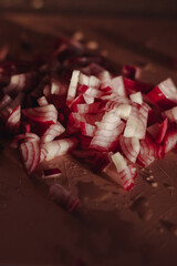 Chopped red onion. Red baron