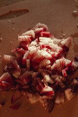 Chopped red onion. Red baron