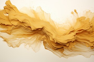 Sand explosion with swirling golden patterns on a white backdrop. Generative AI