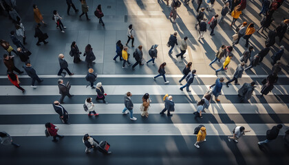 Top view of people on crosswalk. Generative AI