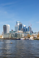 Fototapeta na wymiar London city skyline with skyscrapers in the financial district at Thames River portrait format