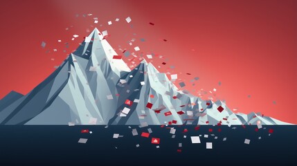 Minimalistic 2D Illustration of a Debt Avalanche: Abstract avalanche with debt-related icons tumbling down