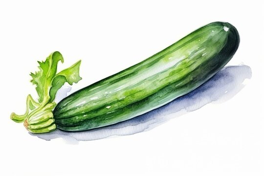 Zucchini isolated on white. Watercolor painting. Generative AI