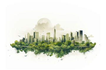 Illustration of an environmentally-conscious cityscape with a contemporary and minimalist design. Generative AI