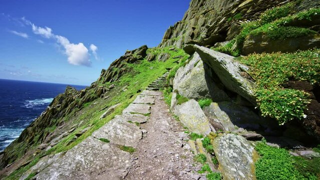 Dangerous cliff with stairs built in. Skellig Michael