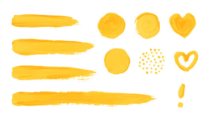 ブラシで描いた様々な形のグラフィックセット　イエロー