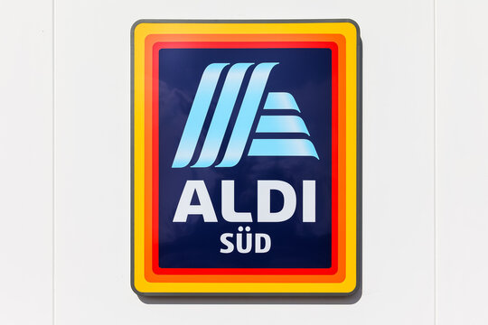 Aldi S&uuml;d logo sign on a supermarket branch discount shop discounter store in Stuttgart, Germany
