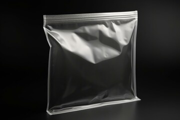 3D rendered isolated mockup of transparent plastic bag on black background for packaging design. Generative AI