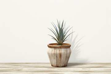 3D illustration of a yucca rostrata in a weathered flowerpot, standing alone against a white background. Generative AI